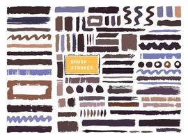 Abstract paint brushes element set. Multicolored grunge brush strokes bundle. Creative hand drawn ink stroke template pack. vector