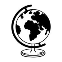 Earth Globe icon in black linear style. outline school element geography vector