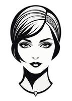 One side bangs short bob with bejeweled headpiece in the Gatsby style era of 1920s vector