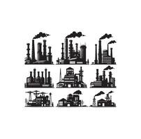 industrial edificios íconos silueta conjunto ilustración vector
