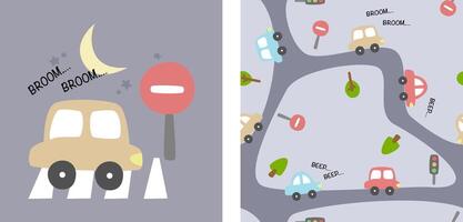 Seamless pattern with car vector