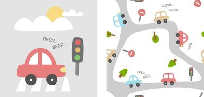 Seamless pattern with car vector