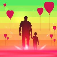 A man and a child stand in front of a colorful background vector
