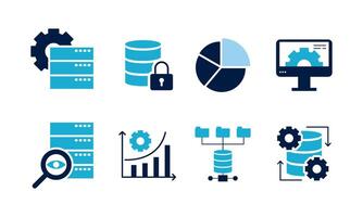 Data analytics icon set. Big data analysis technology symbol vector