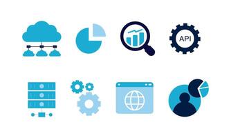Data analytics icon set. Big data analysis technology symbol vector