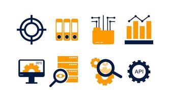 Data analytics icon set. Big data analysis technology symbol vector