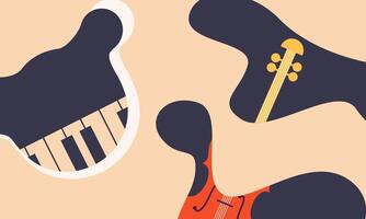 Jazz music. Concert instruments, posters with piano, saxophone vector