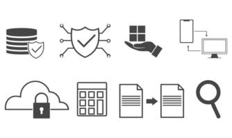 Data analytics icon set. Big data analysis technology symbol vector