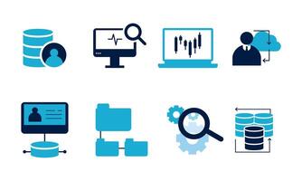 Data analytics icon set. Big data analysis technology symbol vector
