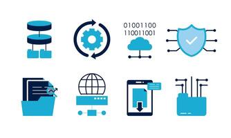 Data analytics icon set. Big data analysis technology symbol vector
