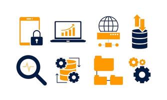 Data analytics icon set. Big data analysis technology symbol vector