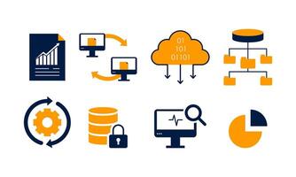 Data analytics icon set. Big data analysis technology symbol vector