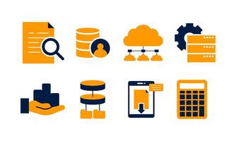 Data analytics icon set. Big data analysis technology symbol vector