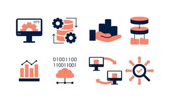 Data analytics icon set. Big data analysis technology symbol vector