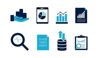 Data analytics icon set. Big data analysis technology symbol vector