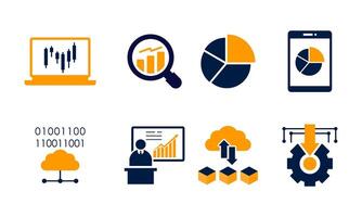 Data analytics icon set. Big data analysis technology symbol vector