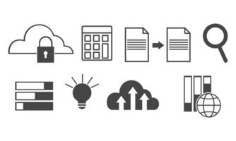 Data analytics icon set. Big data analysis technology symbol vector