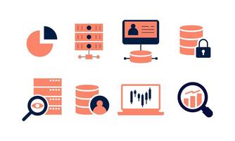 Data analytics icon set. Big data analysis technology symbol vector