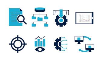 Data analytics icon set. Big data analysis technology symbol vector