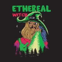Illustration of an old witch in pop art style with ethereal witch text for t shirt design vector