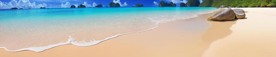 Breathtaking scenery of a secluded beach, with shimmering turquoise waters, golden sand, and the sound of waves, ideal for a peaceful retreat photo