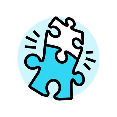 puzzle pieces coming together progress color icon illustration