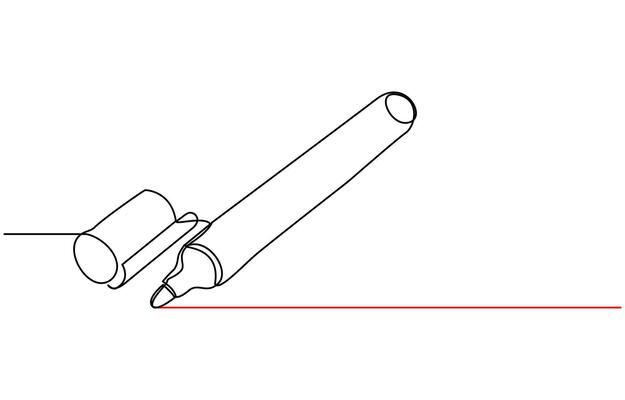 Marker pen One continuous line drawing of pen. Pencil symbol of study and education