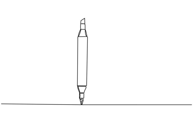 Marker pen One continuous line drawing of pen. Pencil symbol of study and education