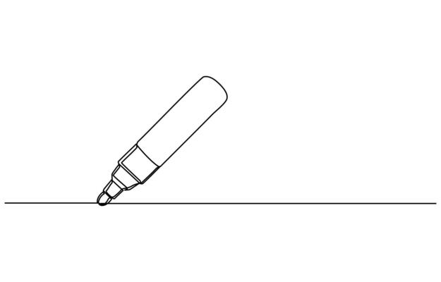 Marker pen One continuous line drawing of pen. Pencil symbol of study and education
