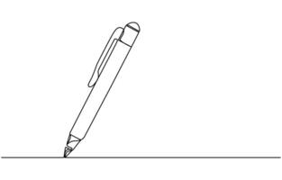 Marker pen One continuous line drawing of pen. Pencil symbol of study and education vector