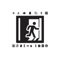 Emergency exit illustration, escape route sign and symbol vector