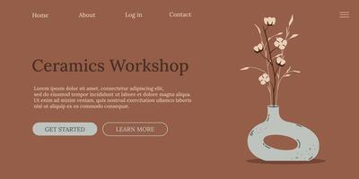 Modern website template for ceramics workshop vector