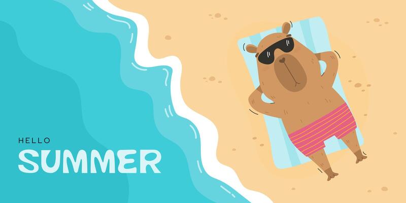 Hello summer promotion banner with funny capybara