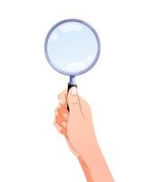 Hand holding magnifying glass isolated on white background. vector