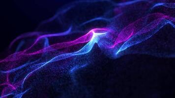 Abstract digital dynamic particle waves with light motion lights background, data flow, cyber technology. 3D rendering video