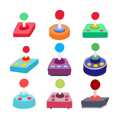 arcade joystick set cartoon illustration