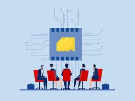 Semiconductor and computer chip supply chain, business people meeting project computer chip with creative for solution shortage electronics manufacturing problem concept vector