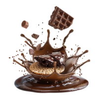 Chocolate wafer with chocolates splashes isolated on transparent background png