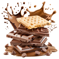 Chocolate wafer with chocolates splashes isolated on transparent background png