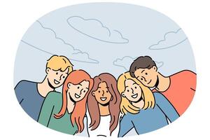 Smiling people posing together in park vector