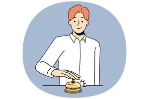 Smiling man ring bell at reception vector