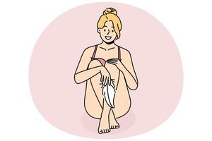 Woman touch legs with soft feather vector