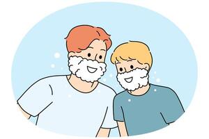 Smiling father and son with foam on face vector