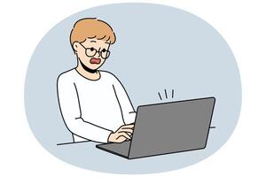 Stunned boy shocked with information on computer vector