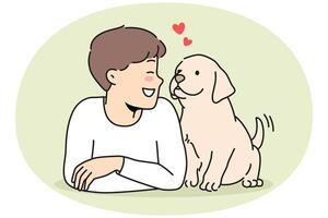 Smiling boy with cute puppy vector