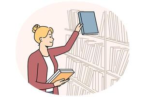 Smiling librarian work in library vector