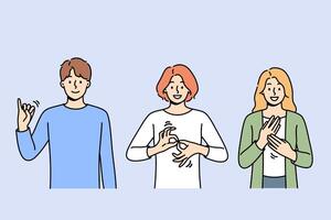 Deaf and mute people use sign language to communicate by making different gestures vector