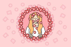 Little girl frightened by overabundance of positive reactions and responses from subscribers to blog vector