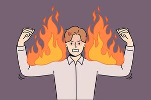 Angry business man experiencing anger, showing burning biceps symbolizing strength and power vector