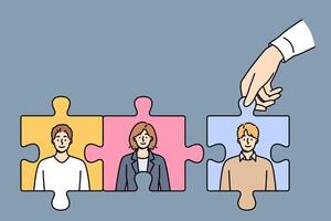 Team building from puzzle with business people in process of recruiting and hiring company personnel vector